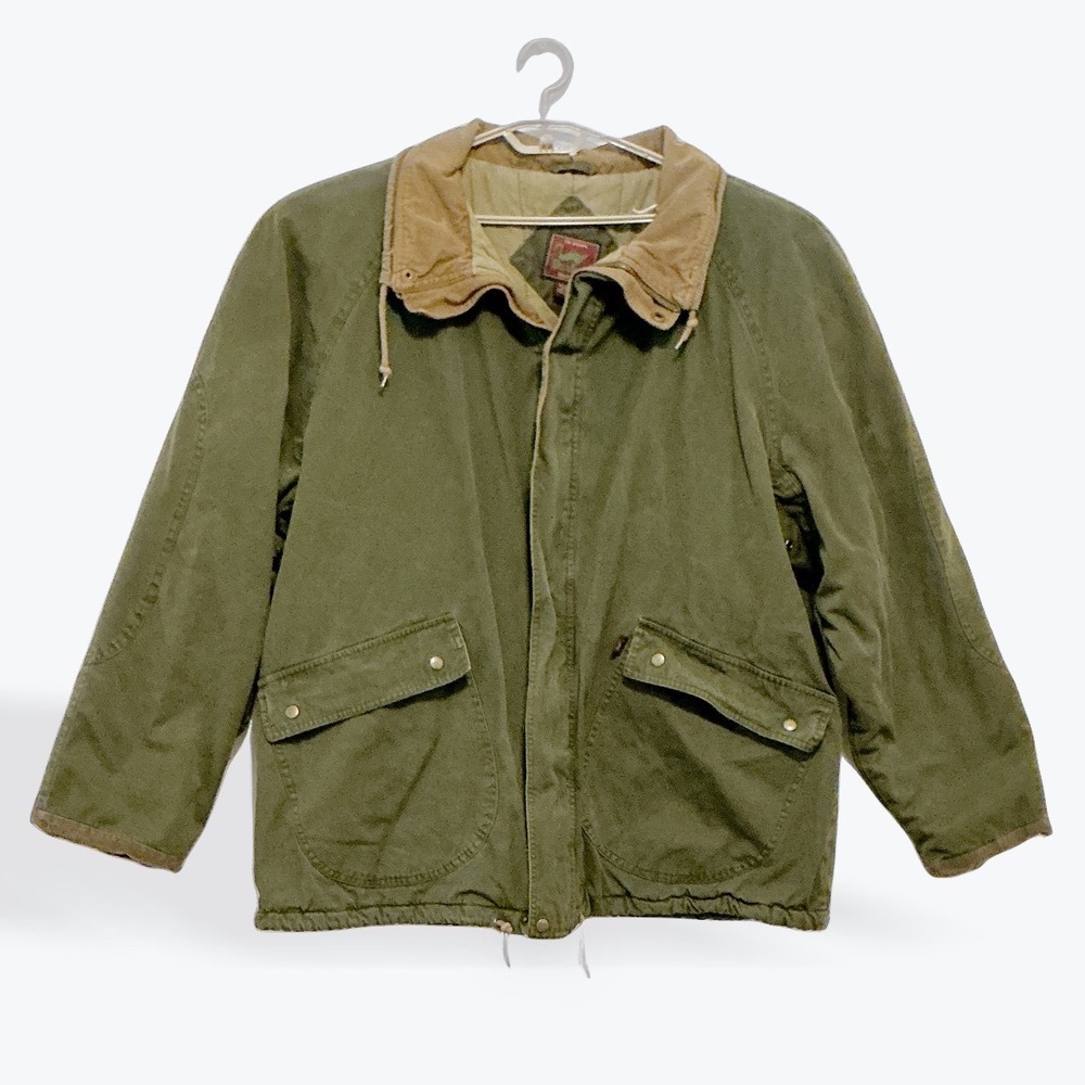 Duxbak Field Hunting Jacket Mens 2X Olive Green Quilted Lined Corduroy Collar